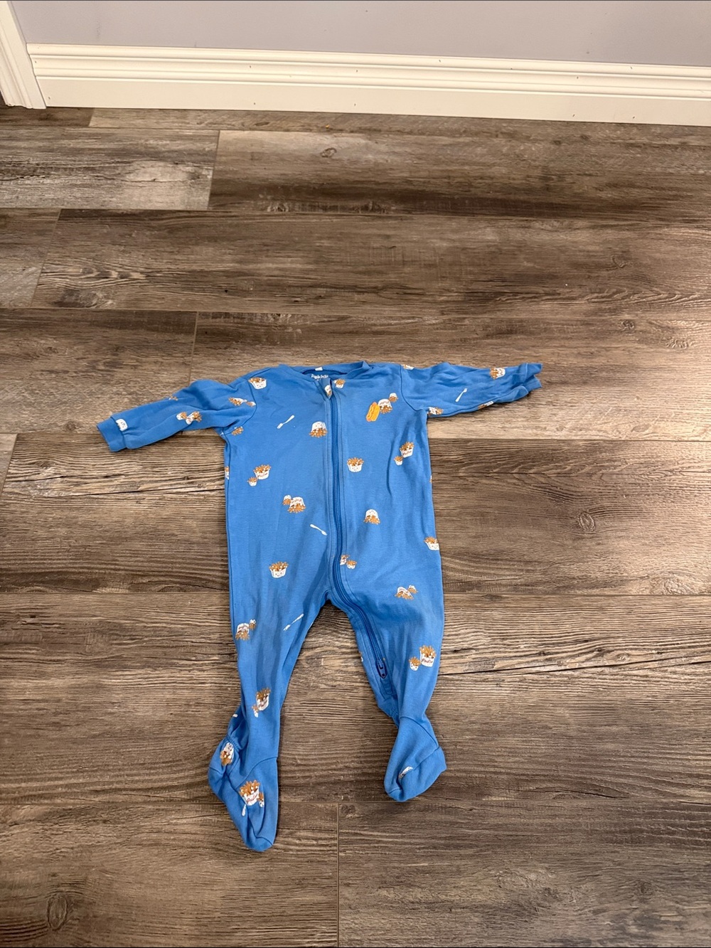 Blue Footed One-Piece Pajama with Poutine Print